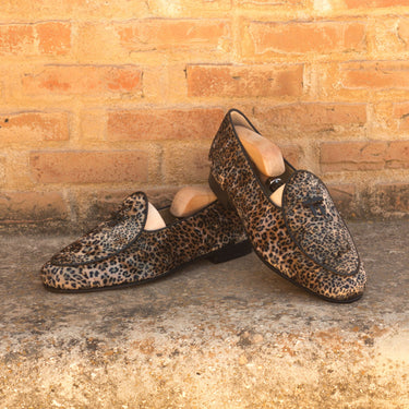 DapperFam Marcello in Black / Leopard Men's Sartorial Belgian Slipper