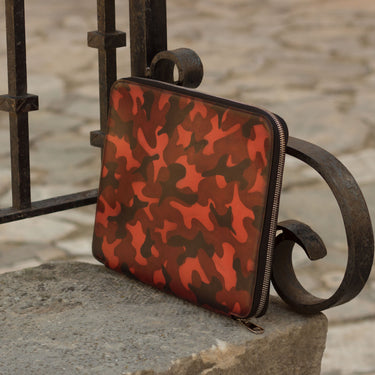 DapperFam Luxe Men's Documents Holder in Burgundy Camo Patina