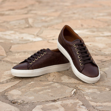DapperFam Rivale in Dark Brown Men's Italian Croco Embossed Leather Trainer