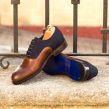 DapperFam Rafael in Med Brown / Navy Men's Flannel & Italian Leather Oxford