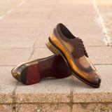 DapperFam Zephyr in Brown / Cognac Men's Italian Suede & Hand-Painted Patina Longwing Blucher
