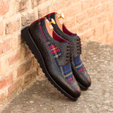 DapperFam Zephyr in Tartan / Red / Black Men's Sartorial & Italian Patent & Grain Leather Longwing Blucher