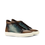 DapperFam Cassian in Denim / Brown Men's Italian Leather High Top in Denim / Brown