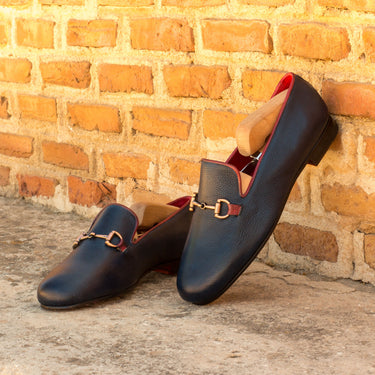 DapperFam Enzo in Navy / Red Men's Italian Full Grain Leather Slipper
