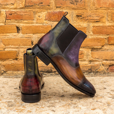 DapperFam Vesuvio in Denim / Burgundy / Purple / Khaki / Cognac Men's Hand-Painted Patina Chelsea Multi Boot in #color_