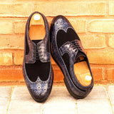 DapperFam Zephyr in Black / Grey Men's Italian Suede & Hand-Painted Patina Longwing Blucher