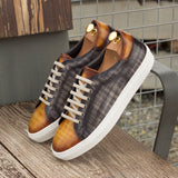 DapperFam Rivale in Grey / Cognac Men's Hand-Painted Italian Leather Trainer