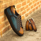 DapperFam Rivale in Navy Brown Men's Hand-Painted Italian Leather Trainer