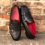 DapperFam Rialto in Black Men's Italian Leather Monk Slipper