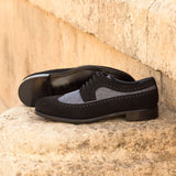 DapperFam Zephyr in Light Grey / Black Men's Flannel & Lux Suede Longwing Blucher