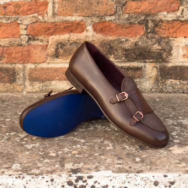 DapperFam Rialto in Brown / Dark Brown Men's Linen & Italian Leather Monk Slipper