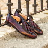 DapperFam Marcello in Burgundy Men's Hand-Painted Patina Belgian Slipper