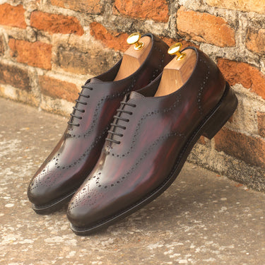 DapperFam Giuliano in Burgundy / Black Men's Italian Leather & Hand-Painted Patina Whole Cut