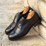 DapperFam Rafael in Black Men's Italian Leather & Italian Pebble Grain Leather Oxford