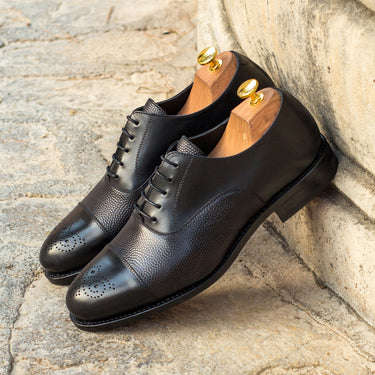 DapperFam Rafael in Black Men's Italian Leather & Italian Pebble Grain Leather Oxford