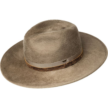 Bailey Croft Beaver Finish Wool Wide Brim Fedora in Taupe #color_ Taupe
