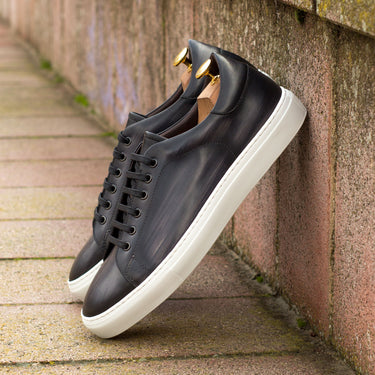 DapperFam Rivale in Grey Men's Hand-Painted Italian Leather Trainer