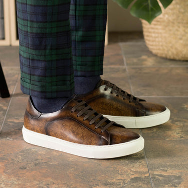 DapperFam Rivale in Brown Men's Hand-Painted Patina Trainer