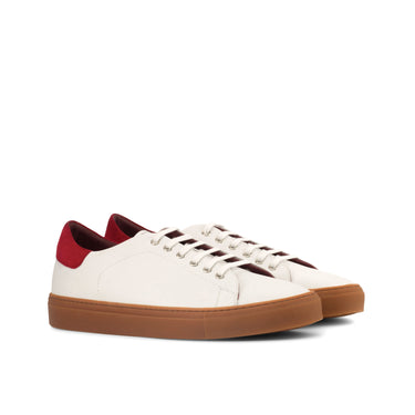 DapperFam Rivale in White / Red Men's Italian Suede Trainer in White / Red #color_ White / Red