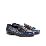 DapperFam Rialto in Dark Brown / Navy Men's Italian Leather Monk Slipper in Dark Brown / Navy