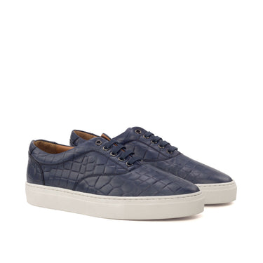 DapperFam Riccardo in Navy Men's Italian Croco Embossed Leather Top Sider in Navy