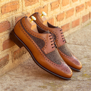 DapperFam Zephyr in Herringbone / Med Brown Men's Sartorial & Italian Leather Longwing Blucher