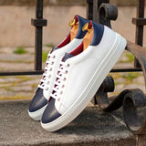 DapperFam Rivale in White / Navy Men's Italian Leather Trainer — Style 4188