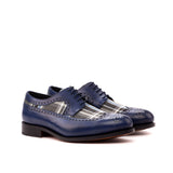 DapperFam Zephyr in Plaid / Navy Men's Sartorial & Italian Leather Longwing Blucher in Plaid / Navy
