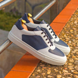 DapperFam Rivale in White / Navy Men's Italian Leather Trainer — Style 4318