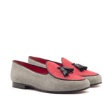 DapperFam Marcello in Black / Grey/ Red Men's Linen Belgian Slipper in Black / Grey/ Red
