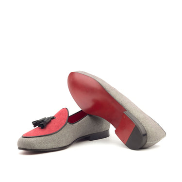 DapperFam Marcello in Black / Grey/ Red Men's Linen Belgian Slipper