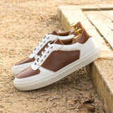 DapperFam Rivale in White / Brown Men's Italian Leather Trainer — Style 4395