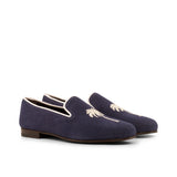 DapperFam Enzo in Navy / White Men's Linen & Grossgrain Slipper in Navy / White