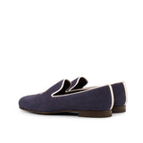 DapperFam Enzo in Navy / White Men's Linen & Grossgrain Slipper