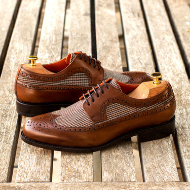 DapperFam Zephyr in Tweed / Med Brown Men's Sartorial & Italian Leather Longwing Blucher