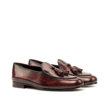DapperFam Marcello in Burgundy Men's Hand-Painted Patina Belgian Slipper in Burgundy