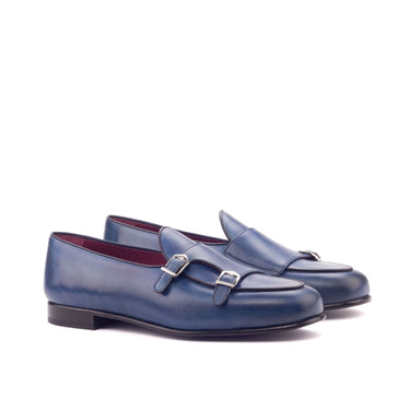 DapperFam Rialto in Navy / Black Men's Italian Leather Monk Slipper in Navy / Black