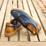 DapperFam Riccardo in Denim / Cognac Men's Hand-Painted Italian Leather Top Sider
