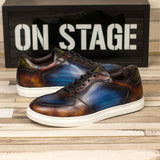 DapperFam Rivale in Fire / Denim Men's Hand-Painted Italian Leather Trainer
