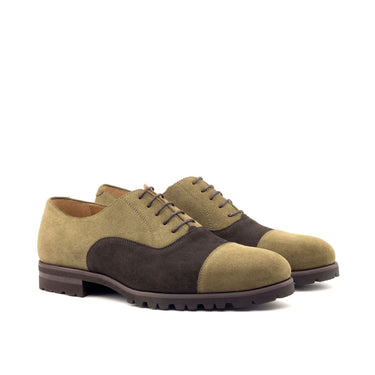DapperFam Rafael in Khaki / Dark Brown Men's Lux Suede Oxford in Khaki / Dark Brown