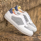 DapperFam Rivale in White / Light Grey Men's Italian Suede Trainer
