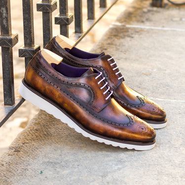 DapperFam Zephyr in Fire Men's Hand-Painted Patina Longwing Blucher in #color_