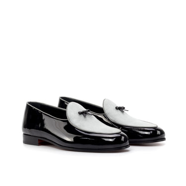 DapperFam Marcello in Light Grey / Black Men's Suede & Italian Leather Belgian Slipper in Light Grey / Black