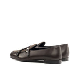 DapperFam Rialto in Brown / Dark Brown / Black Men's Flannel & Italian Leather Monk Slipper