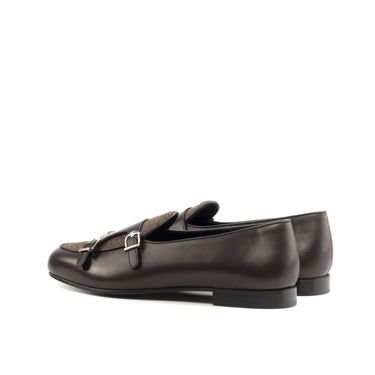 DapperFam Rialto in Brown / Dark Brown / Black Men's Flannel & Italian Leather Monk Slipper