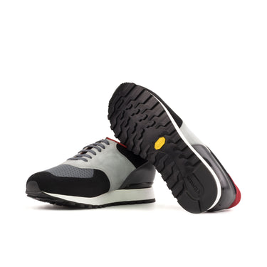 DapperFam Veloce in Black / Grey / Red / Light Grey Men's Lux Suede & Italian Leather & Italian Suede Jogger in #color_