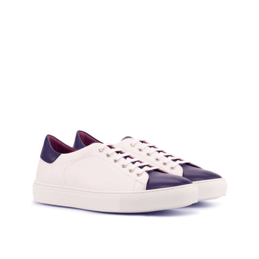 DapperFam Rivale in White / Navy Men's Italian Leather Trainer in White / Navy