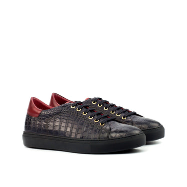 DapperFam Rivale in Black Men's Italian Croco Embossed Leather Trainer in Black