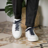 DapperFam Verve in White Men's Italian Leather Low Kick
