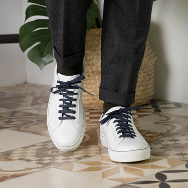 DapperFam Verve in White Men's Italian Leather Low Kick